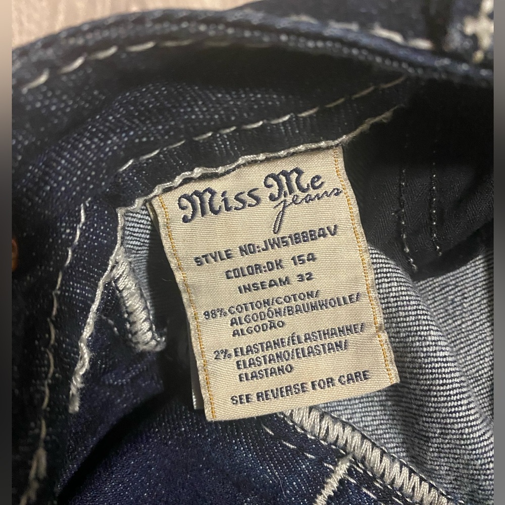 Miss Me Low Rise Boot Cut Jeans JW5188B4V Dark Wash Leopard Pocket 29 - Picture 3 of 10